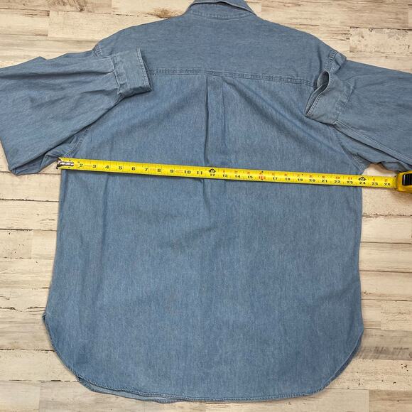Foxcroft Blue Denim Shirt Button Down Collar Top Long Sleeve SZ 14 C101807 - Picture 6 of 7